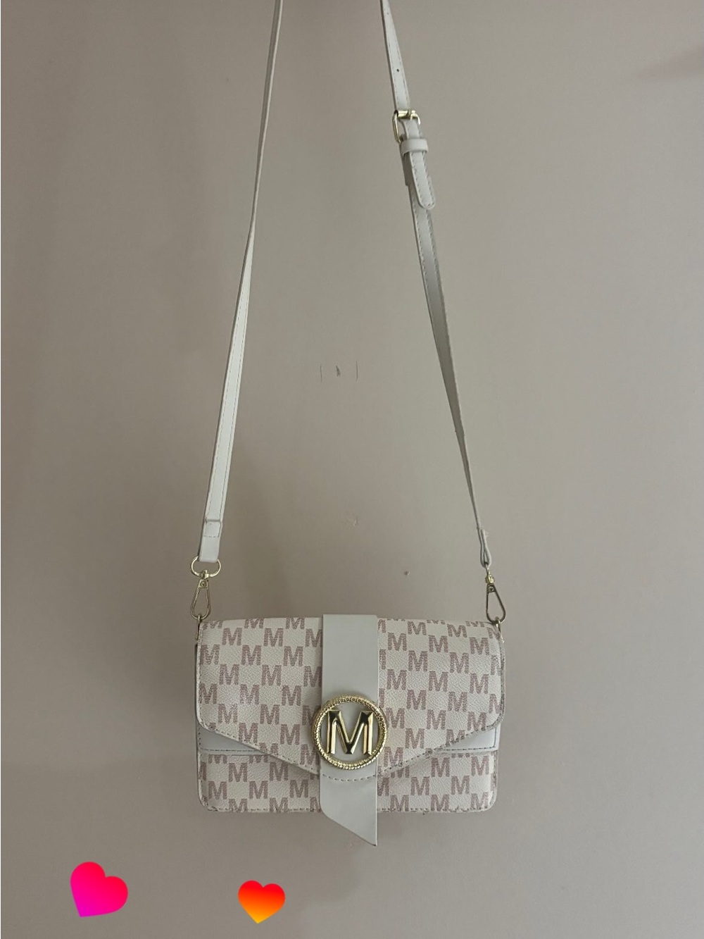 Monogram M Ivory Crossbody Bag with Gold Hardware
